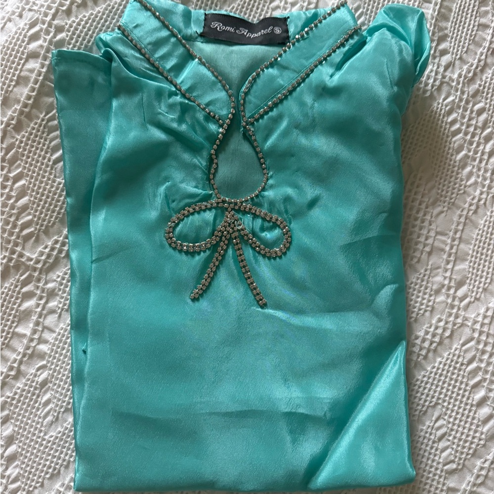 Kids Embellished Teal Satin Top